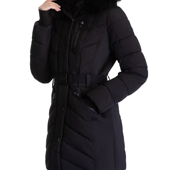 Micheal Kors Women's Belted Faux-Fur-Trim Hooded Puffer Coat - Picture 3 of 3